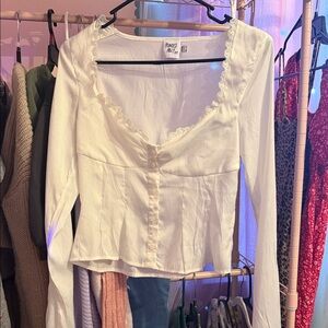Princess Polly White Lace-Trim Blouse